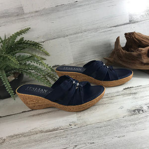 Italian Shoemakers Blue Cork Wedges 6 [575s3]